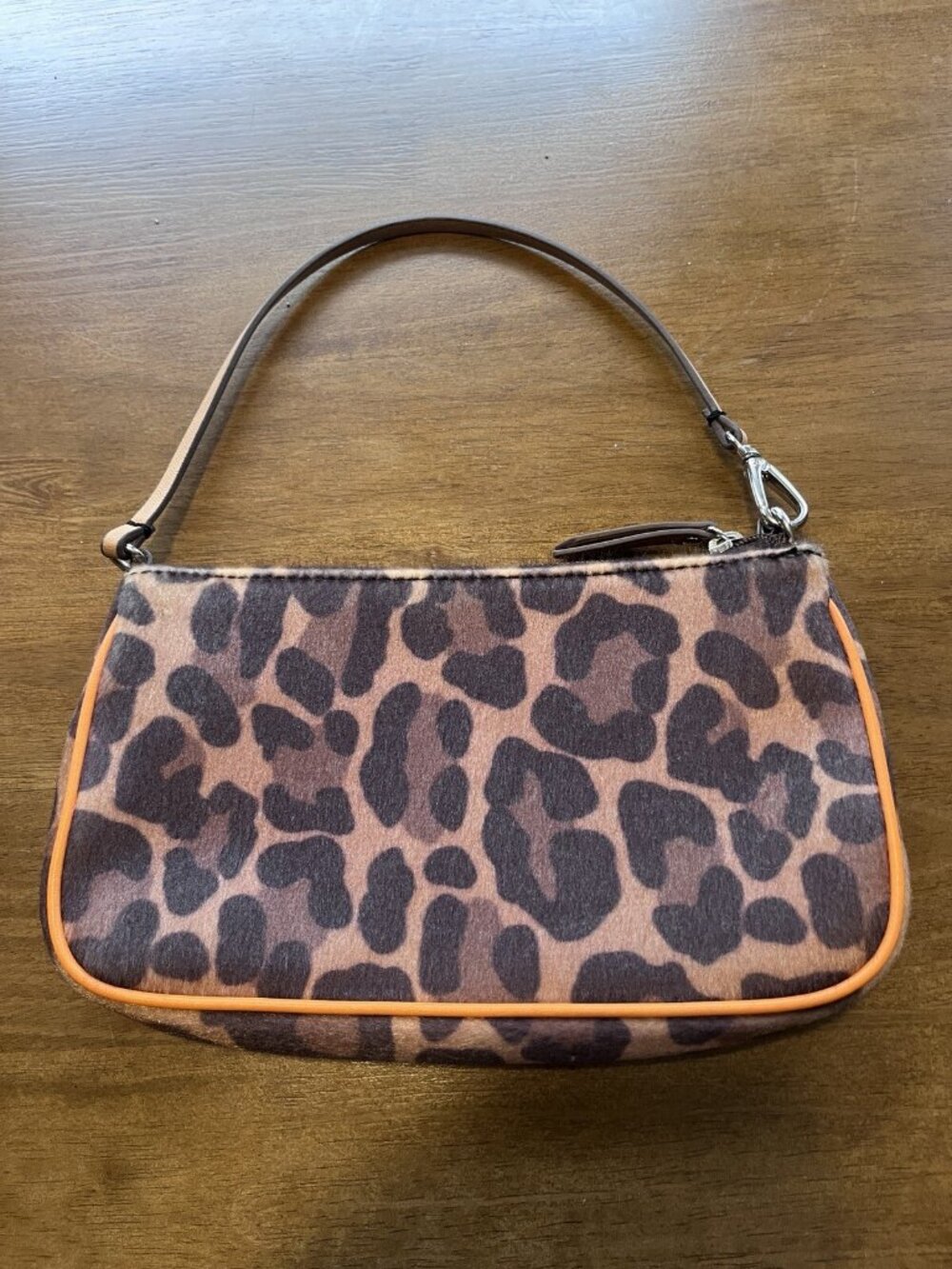 Ann Taylor Live Love Loft Faux Fur Leopard Clutch Wristlet with Orange Trim NEW